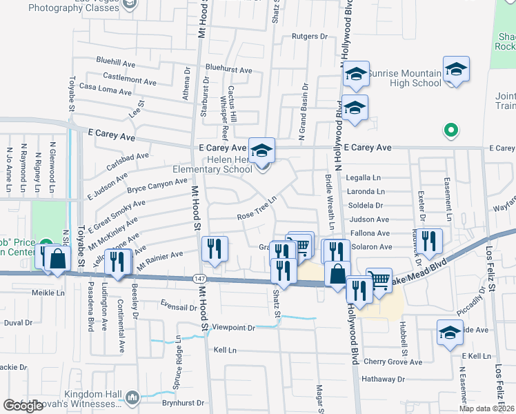 map of restaurants, bars, coffee shops, grocery stores, and more near 6470 Rose Tree Lane in Las Vegas