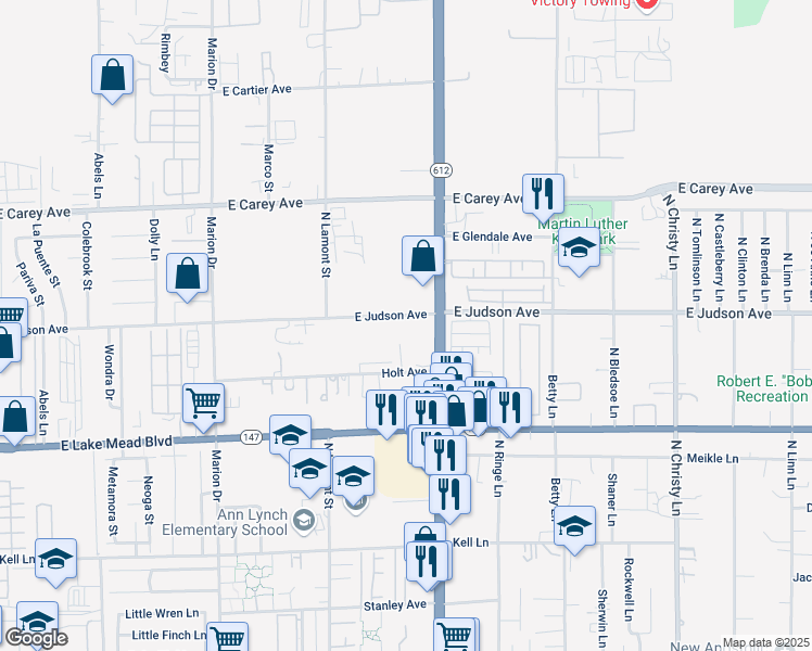 map of restaurants, bars, coffee shops, grocery stores, and more near 5083 Judson Avenue in Las Vegas
