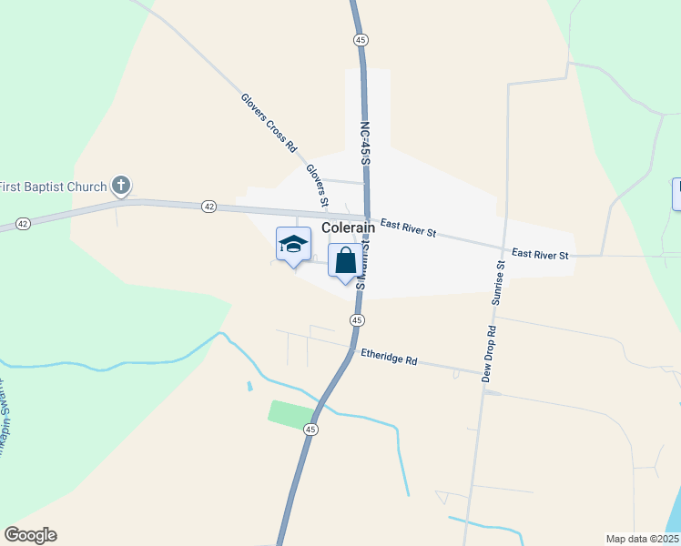 map of restaurants, bars, coffee shops, grocery stores, and more near 107 West Academy Street in Colerain
