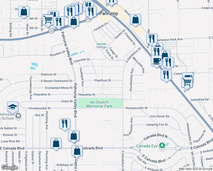 map of restaurants, bars, coffee shops, grocery stores, and more near 1650 Geronimo Street in Pahrump