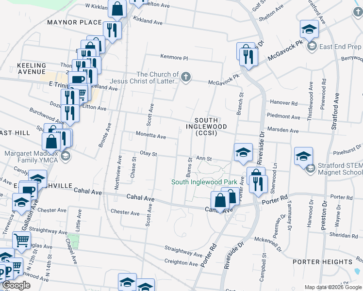 map of restaurants, bars, coffee shops, grocery stores, and more near 2225 Pennington Avenue in Nashville