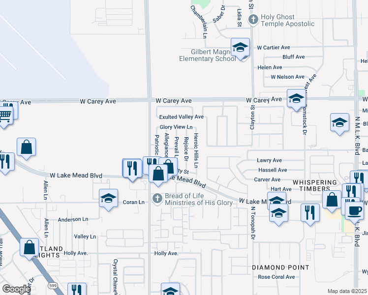 map of restaurants, bars, coffee shops, grocery stores, and more near 2203 Rejoice Lane in North Las Vegas