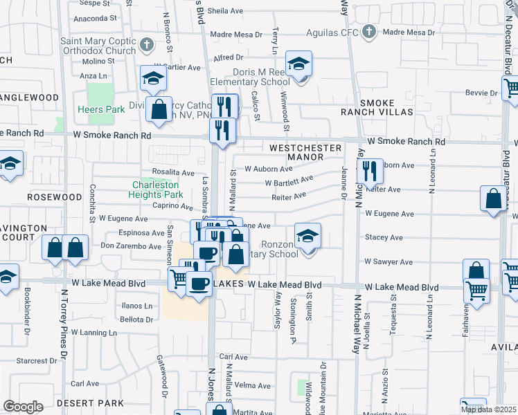 map of restaurants, bars, coffee shops, grocery stores, and more near 5816 West Balzar Avenue in Las Vegas