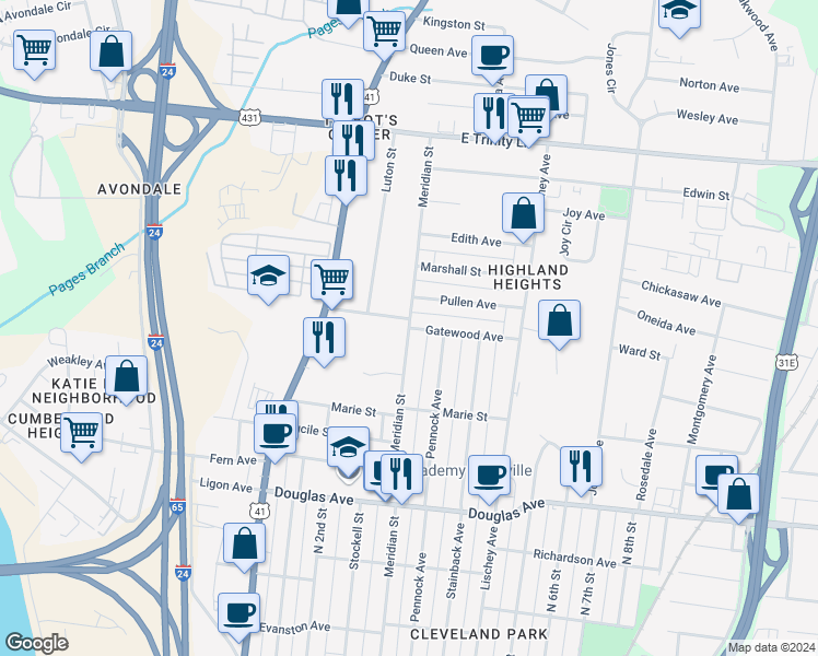 map of restaurants, bars, coffee shops, grocery stores, and more near 301 Gatewood Avenue in Nashville