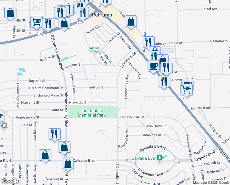 map of restaurants, bars, coffee shops, grocery stores, and more near 1780 Geronimo Street in Pahrump