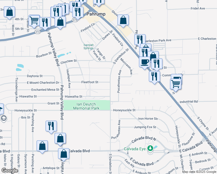 map of restaurants, bars, coffee shops, grocery stores, and more near 1780 Geronimo Street in Pahrump