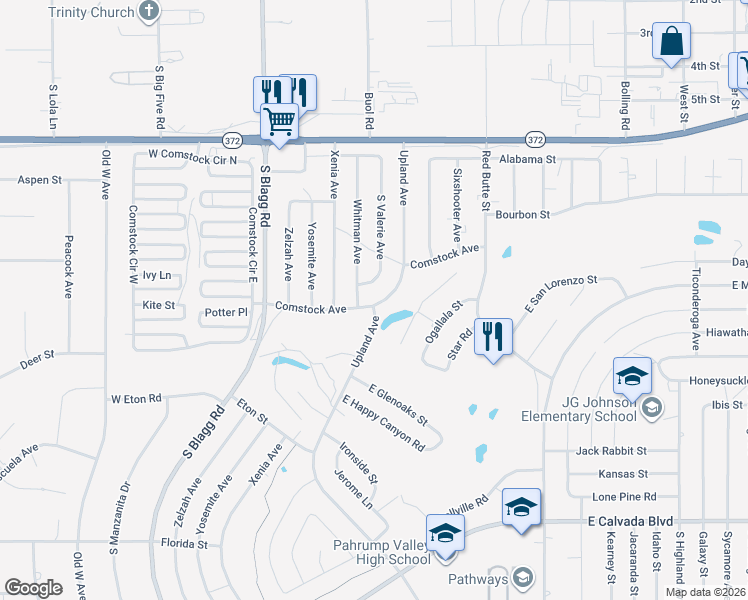 map of restaurants, bars, coffee shops, grocery stores, and more near 250 Comstock Avenue in Pahrump