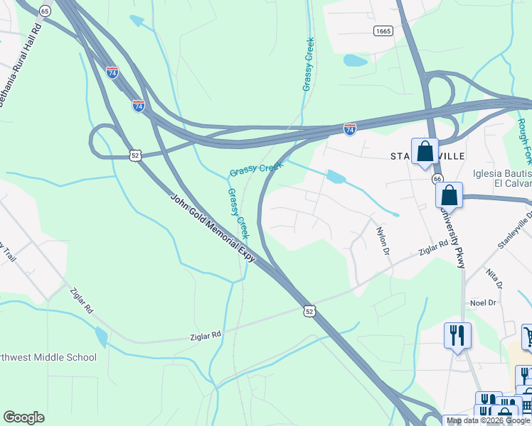 map of restaurants, bars, coffee shops, grocery stores, and more near 6050 Summer Trace Lane in Winston-Salem