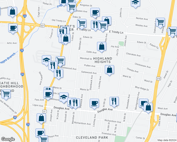 map of restaurants, bars, coffee shops, grocery stores, and more near 317 Gatewood Avenue in Nashville