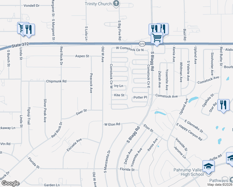map of restaurants, bars, coffee shops, grocery stores, and more near 280 Kite Street in Pahrump