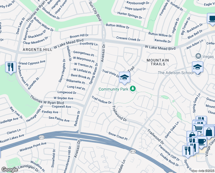 map of restaurants, bars, coffee shops, grocery stores, and more near Fawn Ridge Street in Las Vegas