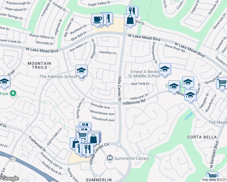 map of restaurants, bars, coffee shops, grocery stores, and more near 2125 Desert Peak Road in Las Vegas