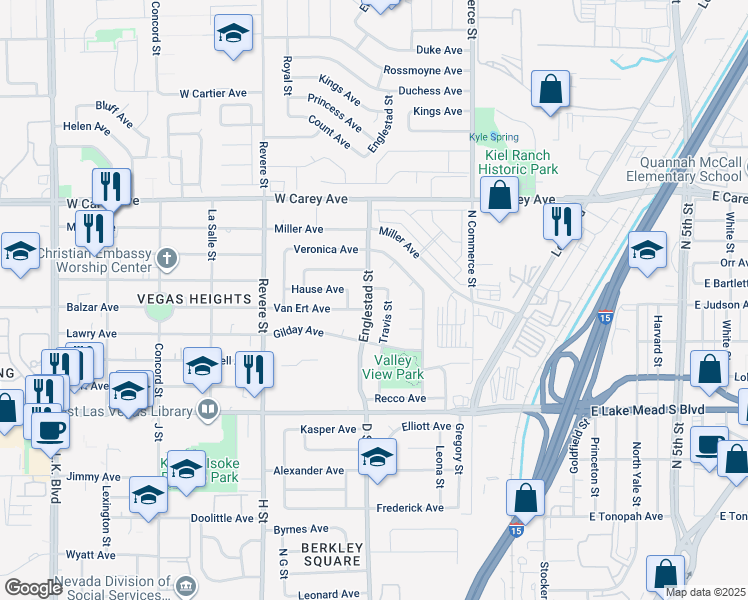 map of restaurants, bars, coffee shops, grocery stores, and more near 2208 Englestad Street in North Las Vegas