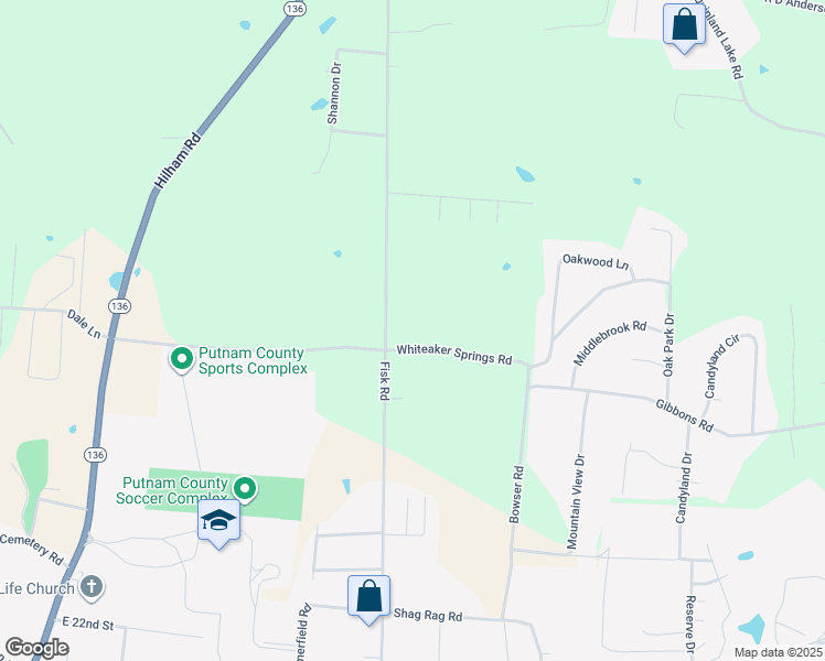 map of restaurants, bars, coffee shops, grocery stores, and more near 1100 Whiteaker Springs Road in Cookeville