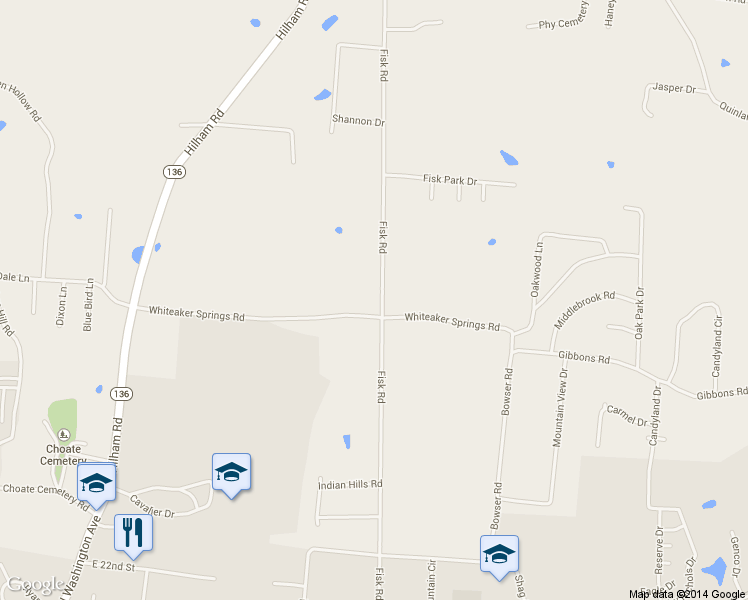 map of restaurants, bars, coffee shops, grocery stores, and more near 2616 Fisk Rd in Cookeville