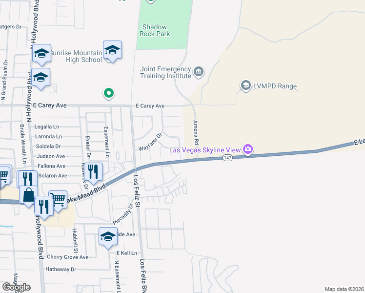 map of restaurants, bars, coffee shops, grocery stores, and more near 2243 Welsey Manor Drive in Las Vegas