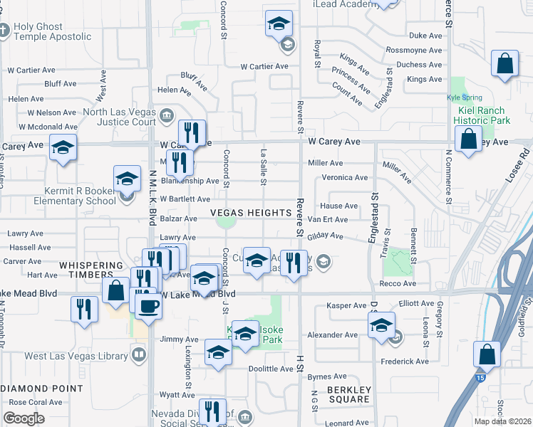 map of restaurants, bars, coffee shops, grocery stores, and more near 874 Balzar Avenue in Las Vegas