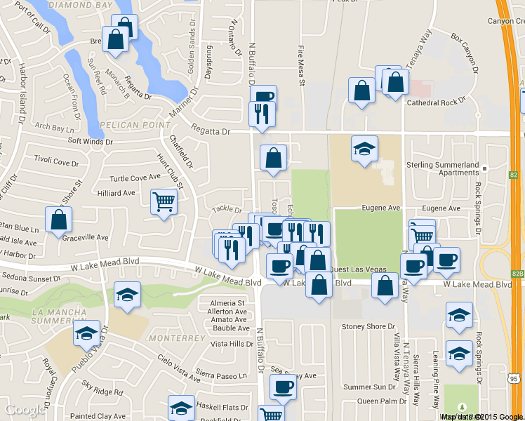 map of restaurants, bars, coffee shops, grocery stores, and more near 2200 Club Pacific Way in Las Vegas