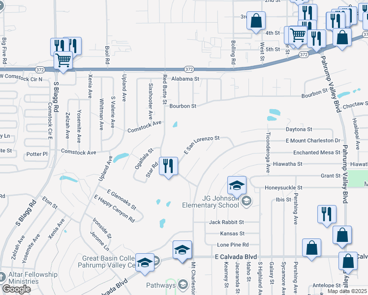 map of restaurants, bars, coffee shops, grocery stores, and more near 631 San Lorenzo Street in Pahrump