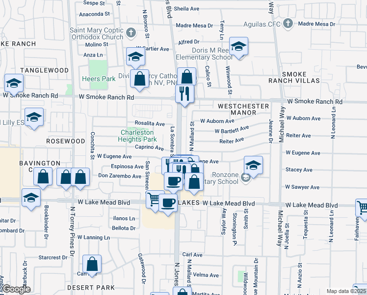 map of restaurants, bars, coffee shops, grocery stores, and more near 2221 North Jones Boulevard in Las Vegas