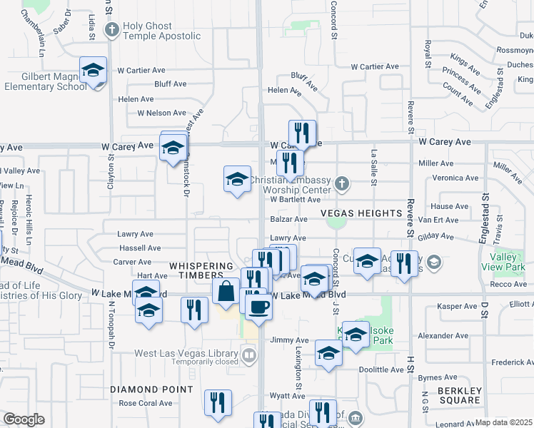 map of restaurants, bars, coffee shops, grocery stores, and more near 2222 North Martin Luther King Boulevard in Las Vegas