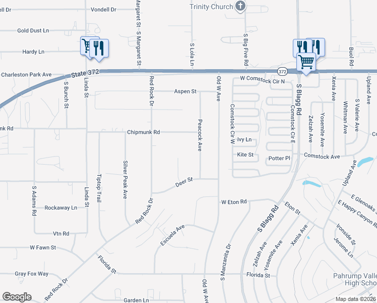 map of restaurants, bars, coffee shops, grocery stores, and more near 1401 Curtis Court in Pahrump