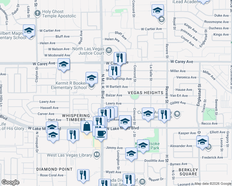 map of restaurants, bars, coffee shops, grocery stores, and more near 1328 Balzar Avenue in Las Vegas