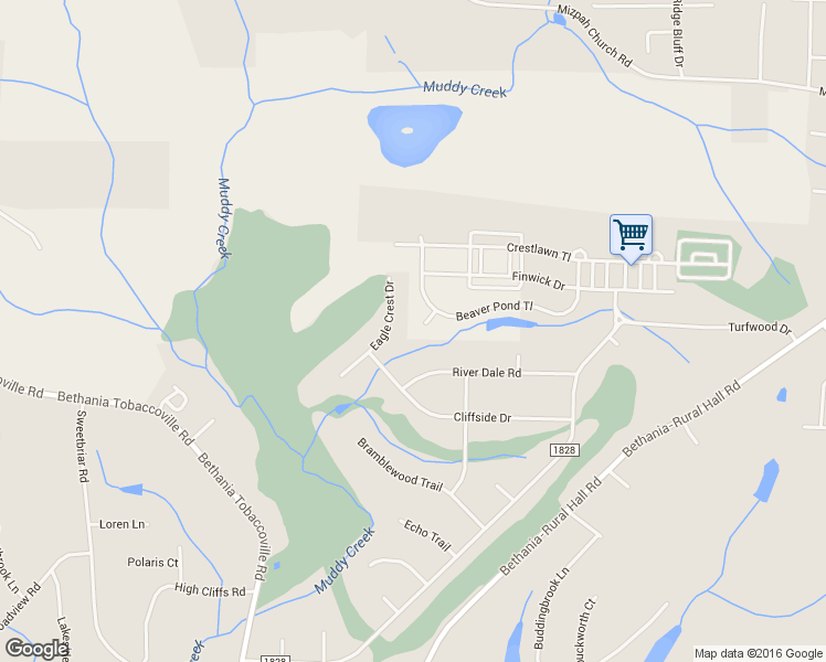 map of restaurants, bars, coffee shops, grocery stores, and more near 5778 Beaver Pond Court in Pfafftown