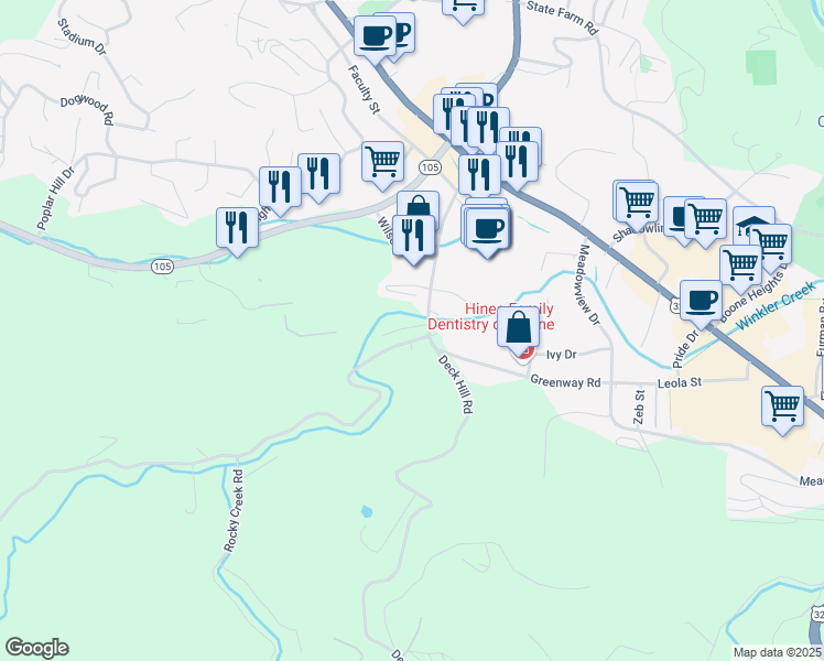 map of restaurants, bars, coffee shops, grocery stores, and more near 137 Winklers Meadow in Boone