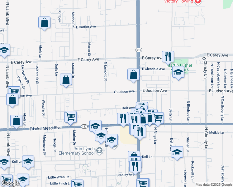 map of restaurants, bars, coffee shops, grocery stores, and more near 4995 Judson Ave in Las Vegas