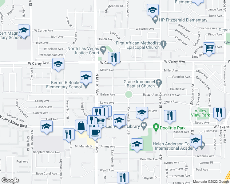 map of restaurants, bars, coffee shops, grocery stores, and more near 1264 Balzar Avenue in Las Vegas
