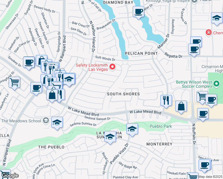 map of restaurants, bars, coffee shops, grocery stores, and more near 2136 Brighton Shore Street in Las Vegas