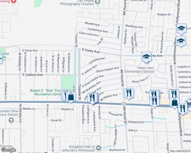 map of restaurants, bars, coffee shops, grocery stores, and more near 6080 East Great Smoky Avenue in Las Vegas