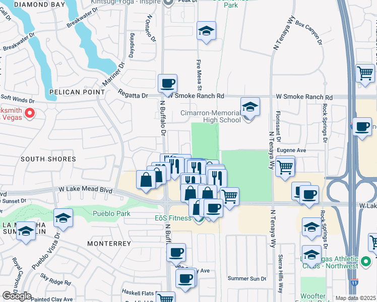 map of restaurants, bars, coffee shops, grocery stores, and more near 2121 Echo Bay in Las Vegas