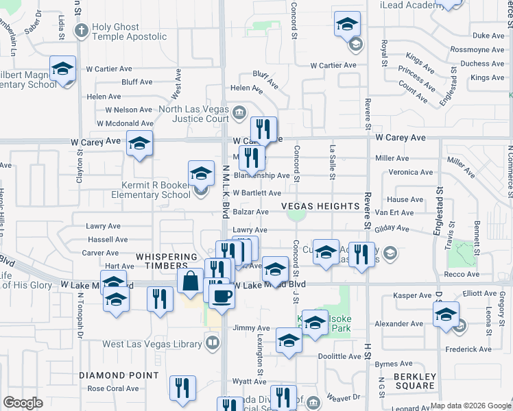map of restaurants, bars, coffee shops, grocery stores, and more near 1328 Balzar Avenue in Las Vegas