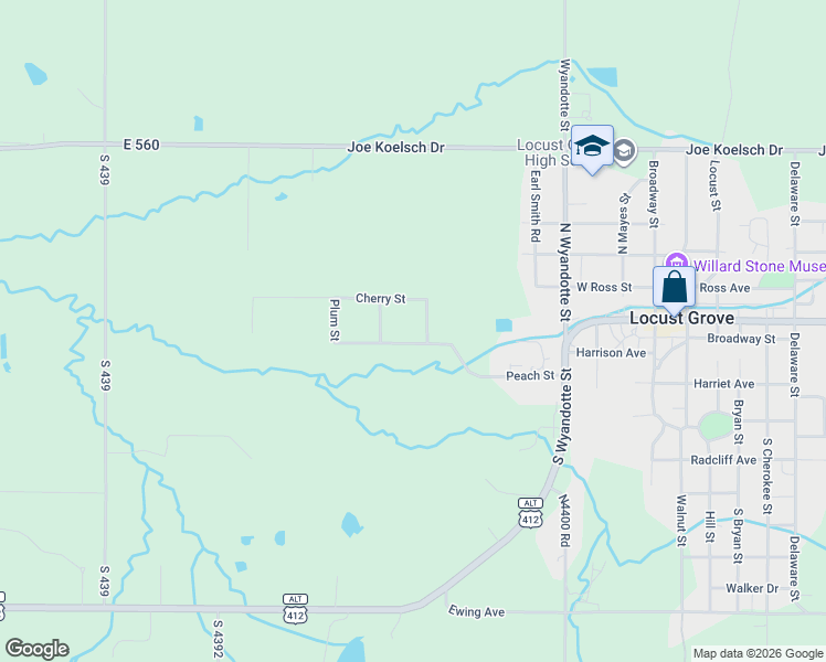 map of restaurants, bars, coffee shops, grocery stores, and more near 401 Peach Street in Locust Grove