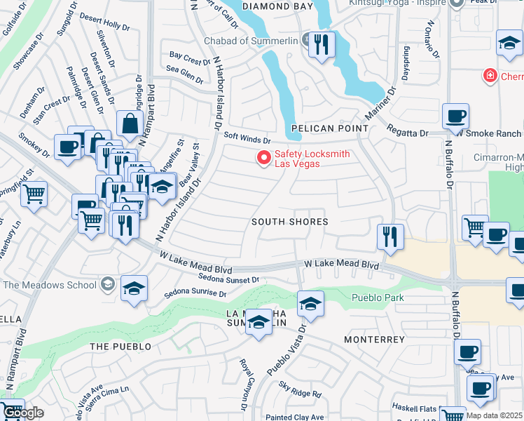 map of restaurants, bars, coffee shops, grocery stores, and more near 8132 Bay Pines Avenue in Las Vegas