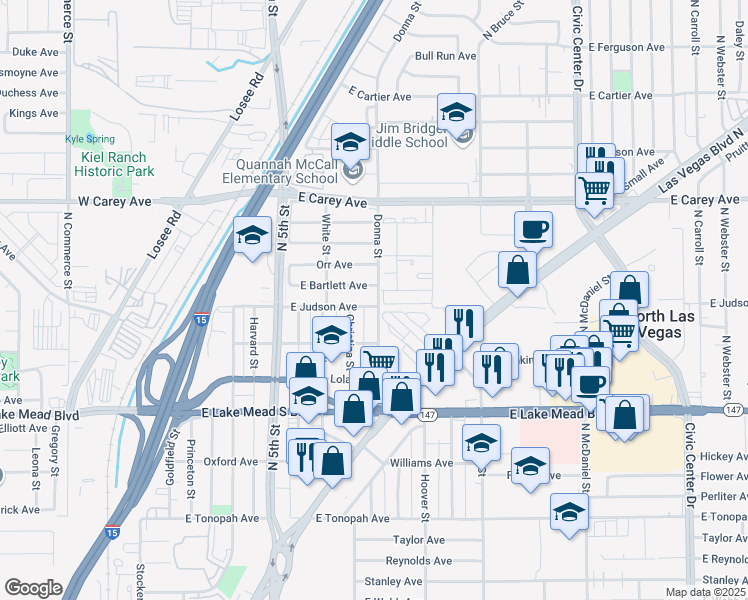 map of restaurants, bars, coffee shops, grocery stores, and more near 820 Judson Avenue in North Las Vegas