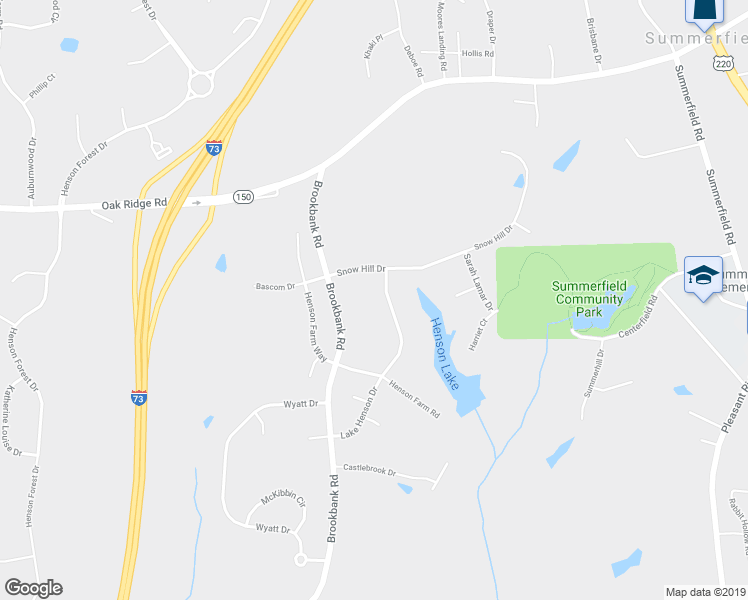 map of restaurants, bars, coffee shops, grocery stores, and more near 7111 Lake Henson Drive in Summerfield