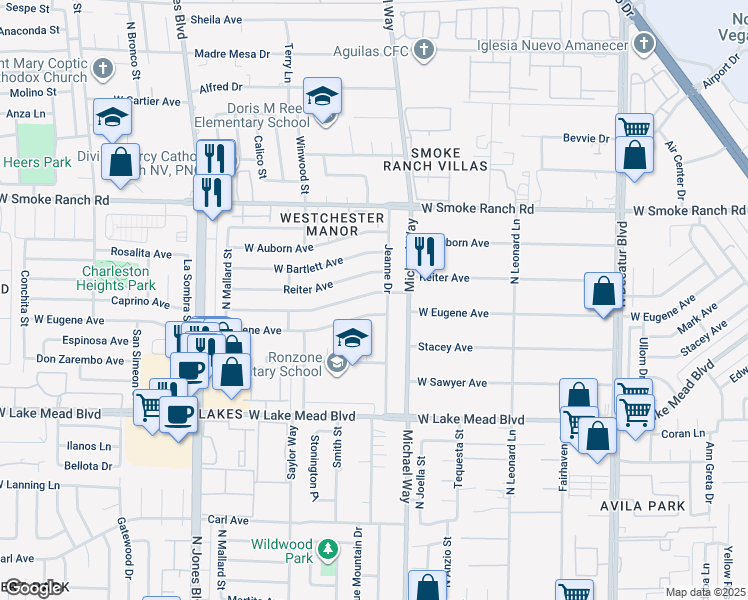 map of restaurants, bars, coffee shops, grocery stores, and more near 5509 West Balzar Avenue in Las Vegas
