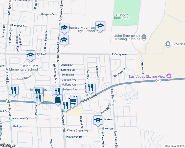 map of restaurants, bars, coffee shops, grocery stores, and more near 6920 Dunsbach Way in Las Vegas