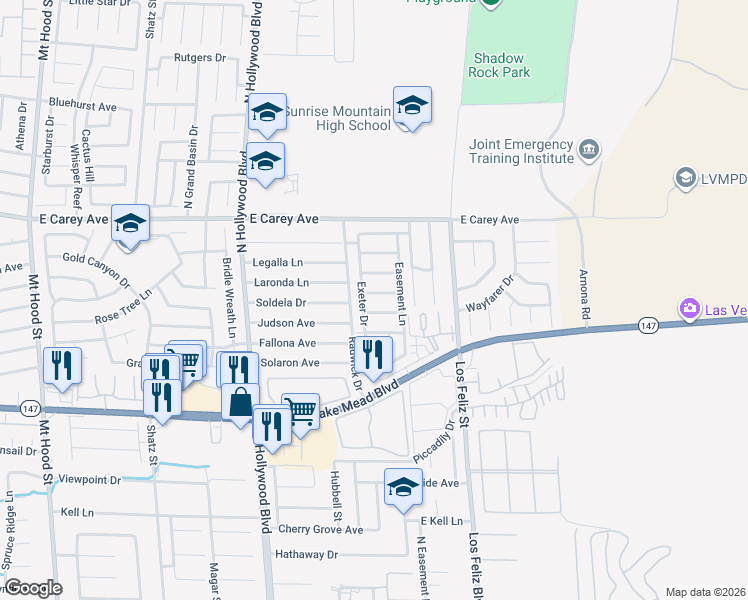 map of restaurants, bars, coffee shops, grocery stores, and more near 6920 Dunsbach Way in Las Vegas