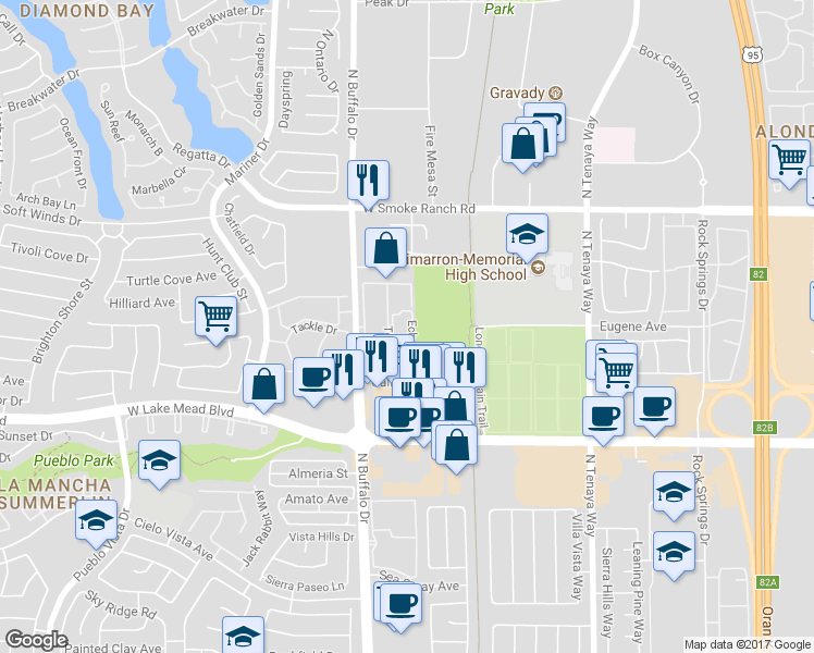 map of restaurants, bars, coffee shops, grocery stores, and more near 2117 Echo Bay in Las Vegas