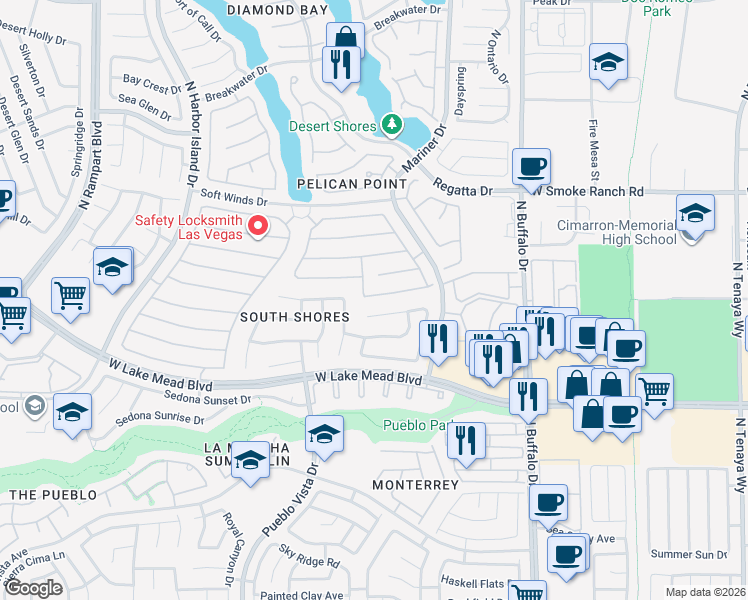 map of restaurants, bars, coffee shops, grocery stores, and more near 7916 Waterfalls Avenue in Las Vegas