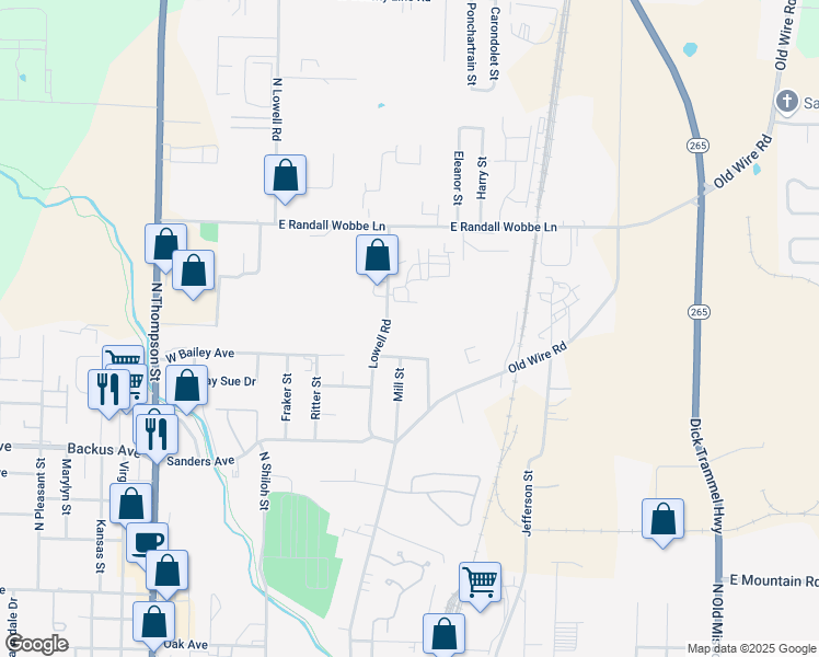 map of restaurants, bars, coffee shops, grocery stores, and more near 1705 Lowell Road in Springdale
