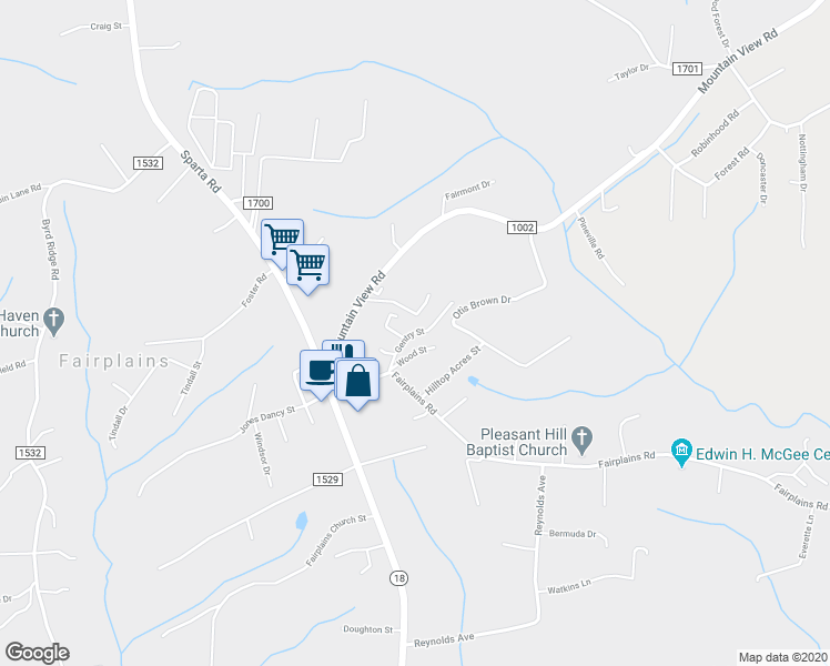 map of restaurants, bars, coffee shops, grocery stores, and more near Gentry Street in North Wilkesboro