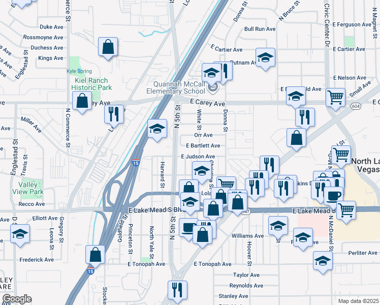 map of restaurants, bars, coffee shops, grocery stores, and more near 604 East Judson Avenue in North Las Vegas