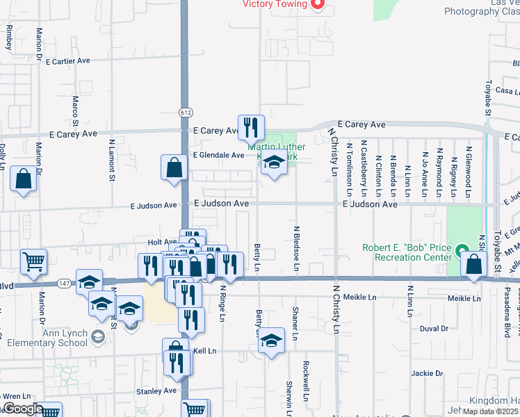 map of restaurants, bars, coffee shops, grocery stores, and more near 2196 Betty Lane in Las Vegas