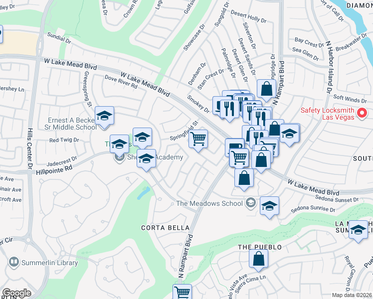 map of restaurants, bars, coffee shops, grocery stores, and more near 8808 Stafford Springs Drive in Las Vegas