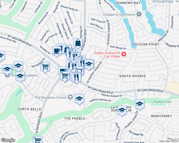 map of restaurants, bars, coffee shops, grocery stores, and more near 2121 North Harbor Island Drive in Las Vegas